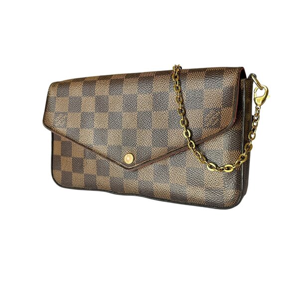 LOUIS VUITTON Damier Ebene Felicie Bag 3 Piece Red Pouchette Shoulder Full Set - Picture 6 of 16